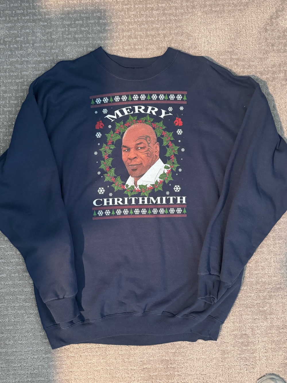 Navy Blue 'Merry Chrithmith' Mike Tyson Sweatshirt